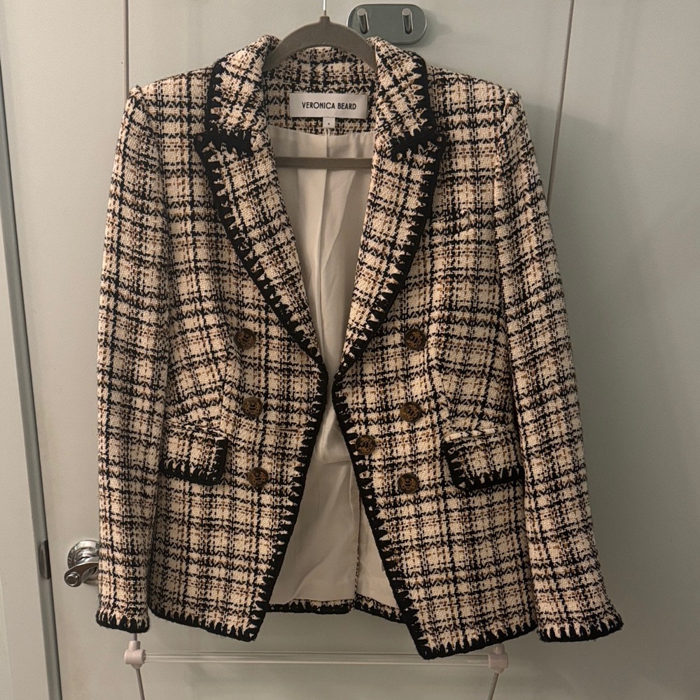 Veronica Beard Black and Cream Plaid Jacket